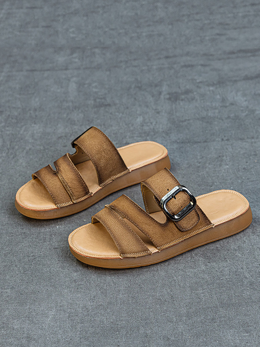 Women Summer Casual Leather Flat Slippers