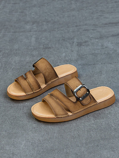 Women Summer Casual Leather Flat Slippers