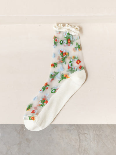 5 Pairs Women Summer Floral Lace Spliced Socks