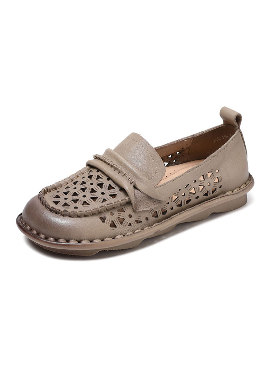 Women Summer Genuine Leather Stitching Low Heel Shoes