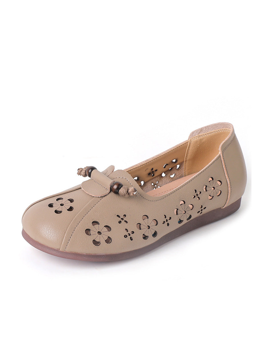 Women Casual Summer Leather Hollow Out Flat Shoes