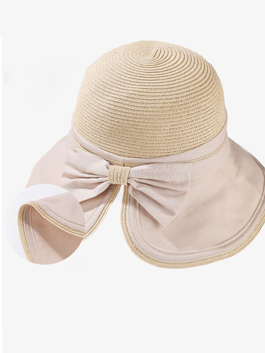 Women Casual Straw Spliced Bowknot Sunproof Hat