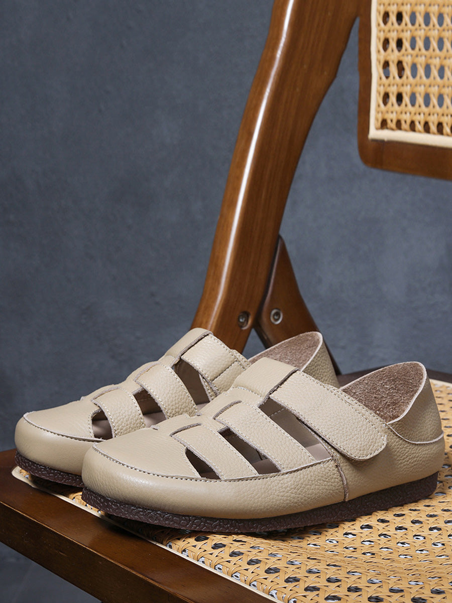 Women Summer Pure Color Genuine Leather Spliced Sandals