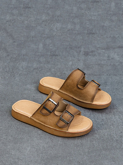 Women Summer Casual Genuine Leather Flat Slippers