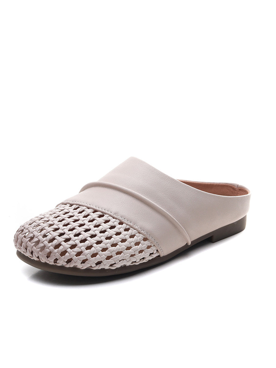 Women Casual Summer Leather Spliced Slippers