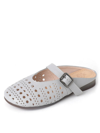 Women Casual Summer Genuine Leather Low Heel Slippers