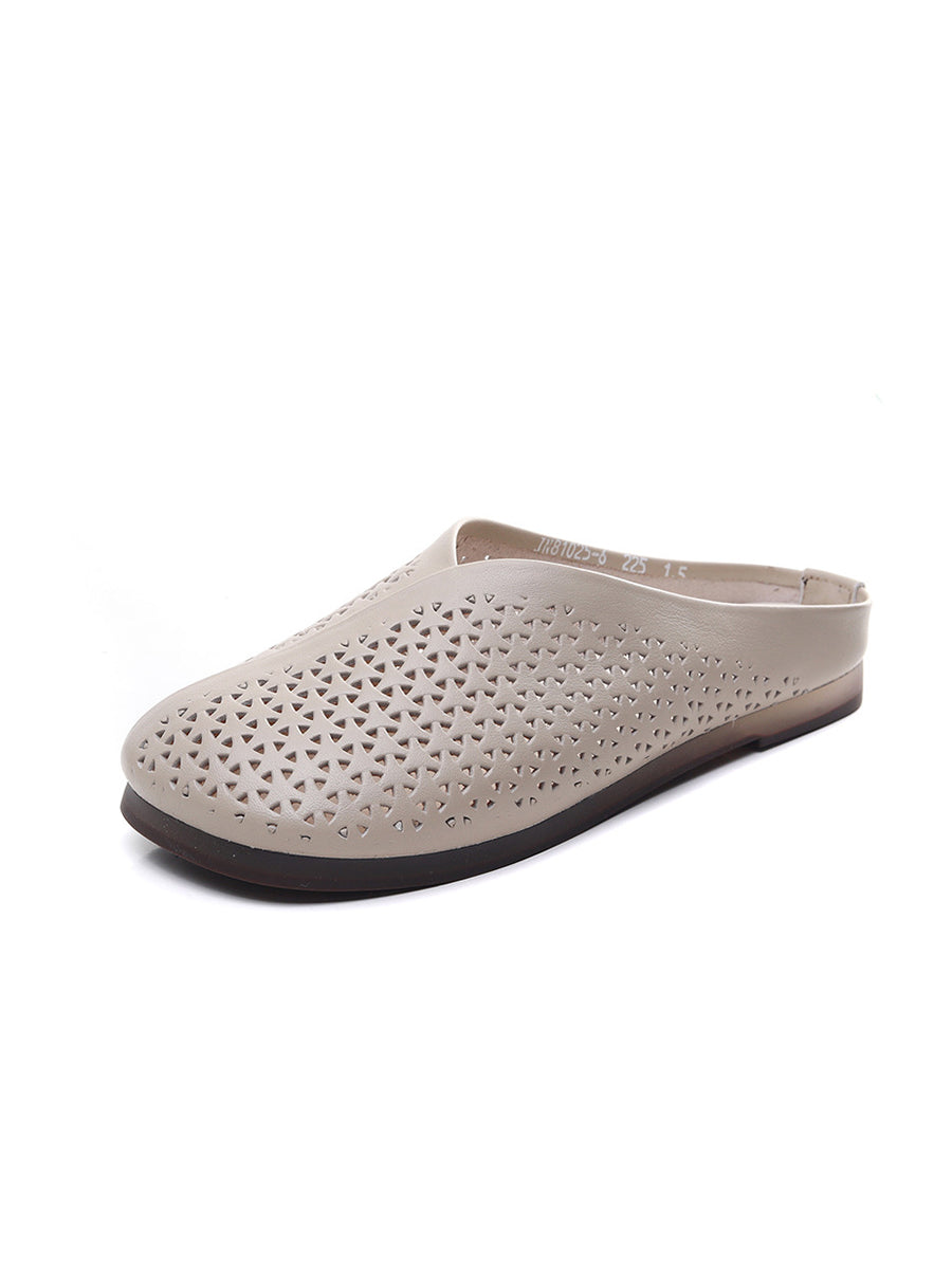Women Summer Vintage Hollow Out Leather Flat Slippers