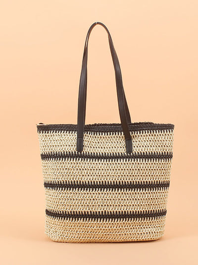 Women Casual Stripe Straw Weave Shoulder Bag