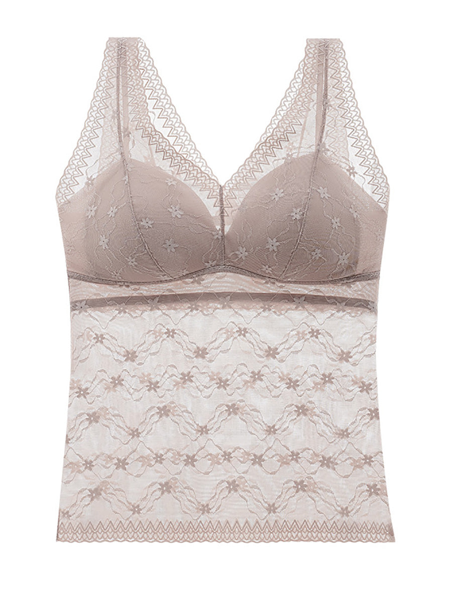 Women Summer Lace Seamless With Breast Pads Base