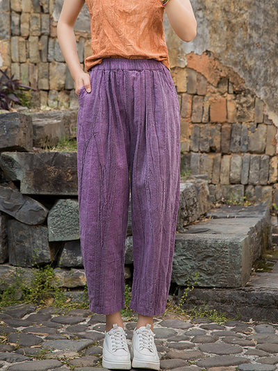 Women Summer Worn Tie-dye Ramie Harem Pants