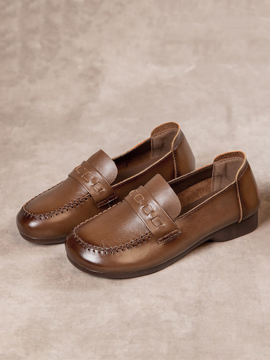 Women Vintage Genuine Leather Low Heel Shoes