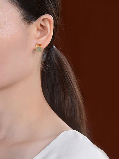 Women Vintage Jade Alloy Leaf Earrings