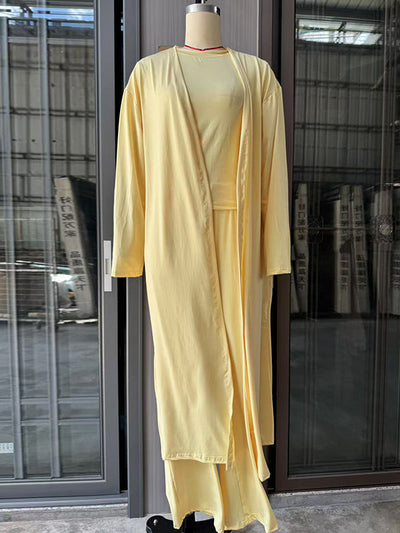 Loose Long Sleeves Cardigan Coat + Round-Neck T-Shirts + Drawstring Elasticity Pants Three Pieces Set