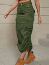 A-Line Buttoned Drawstring Pockets Solid Color Split-Side Skirts Bottoms