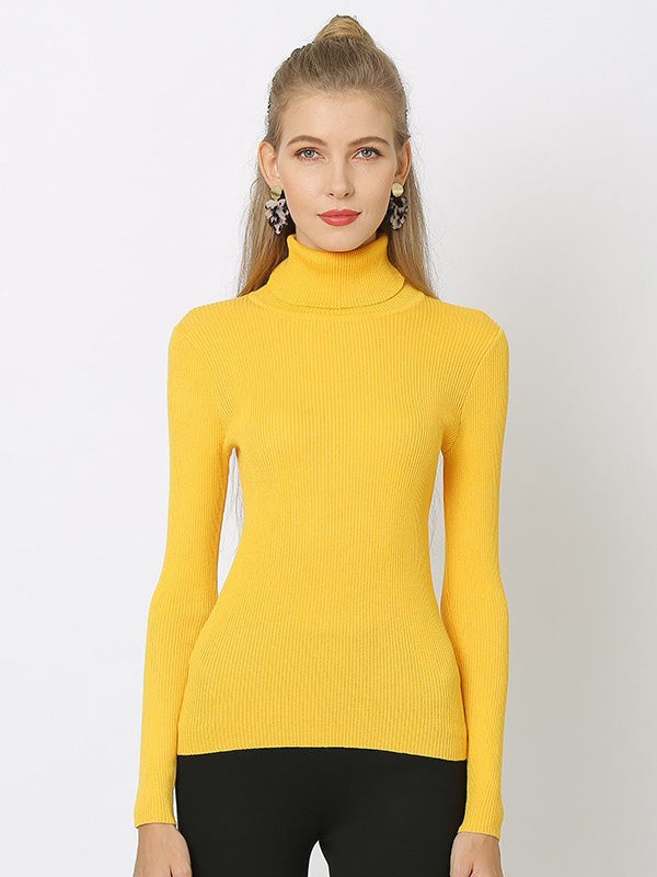 10 Colors Simple Knitting Solid Color High-Neck Pullover