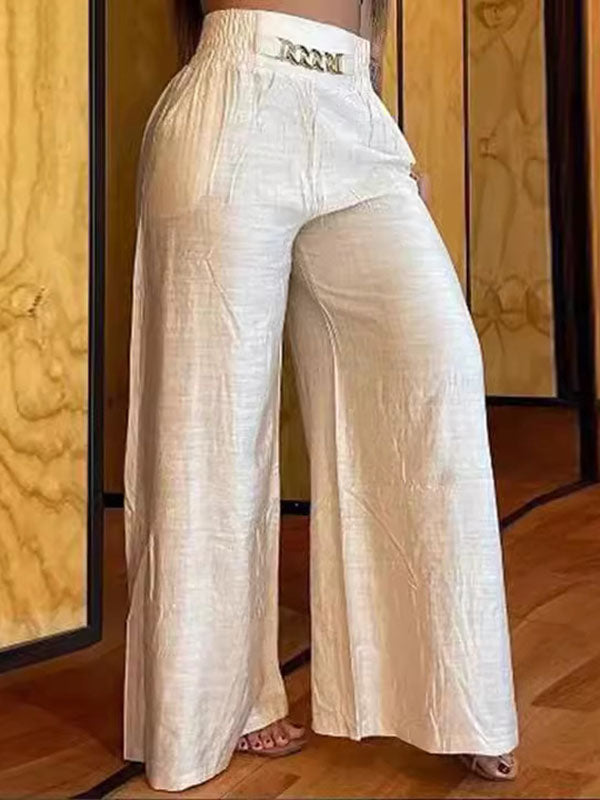 High Waisted Loose Chains Elasticity Pleated Pockets Pants Trousers