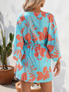 A-Line Half Sleeves Buttoned Drawstring Flower Print V-Neck Mini Dresses