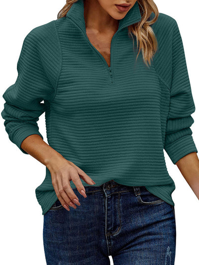 Long Sleeves Loose Solid Color Split-Joint High Neck Sweatershirt