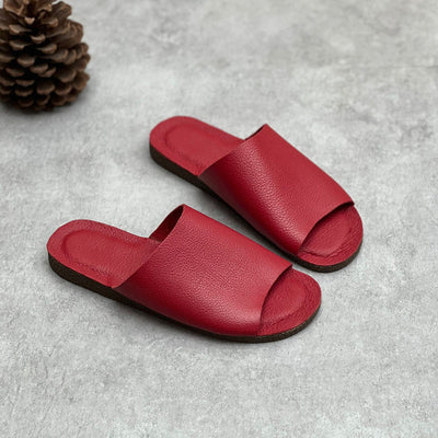 Women Summer Casual Genuine Leather Solid Slippers