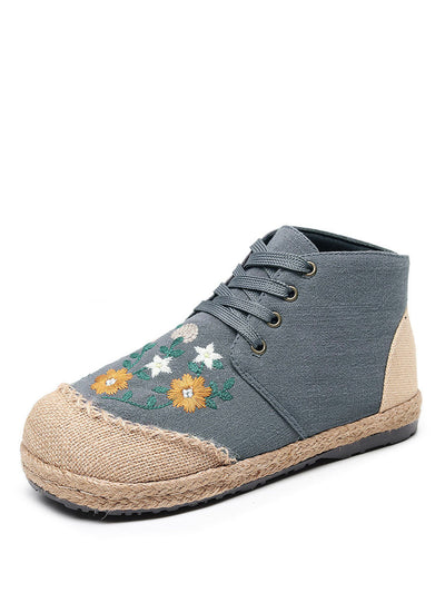 Women Autumn Ethnic Linen Embroidery Cloth Boots