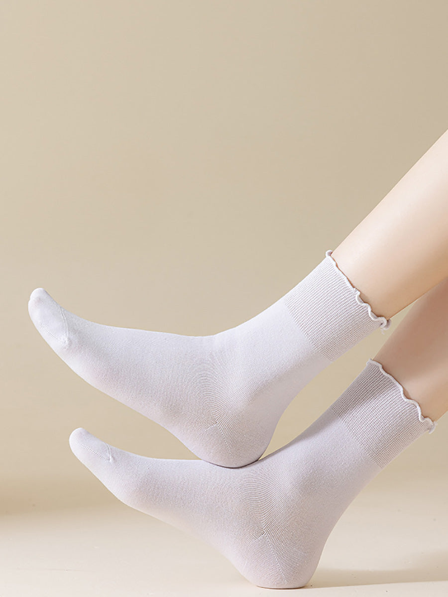 5 Pairs Women Summer Pure Color Cotton Socks