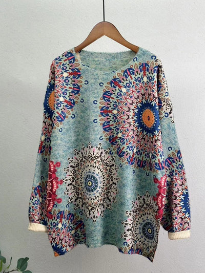 Plus Size Women Casual Winter Flower Knitted O-Neck Sweater