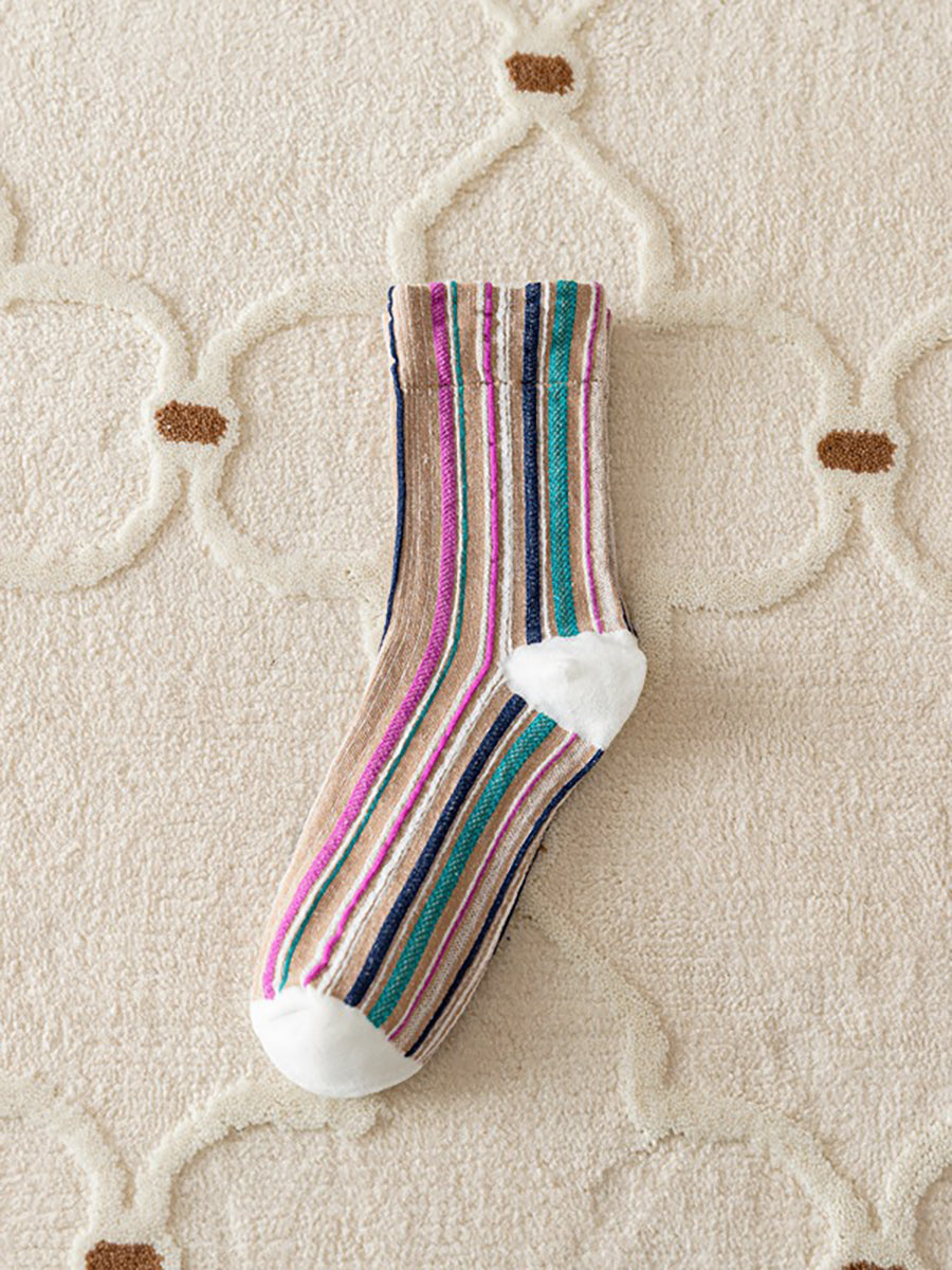 5 Pairs Stripe Adult Women Retro Autumn Winter Socks