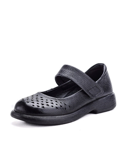 Women Vintage Summer Leather Hollow Out Platfrom Shoes