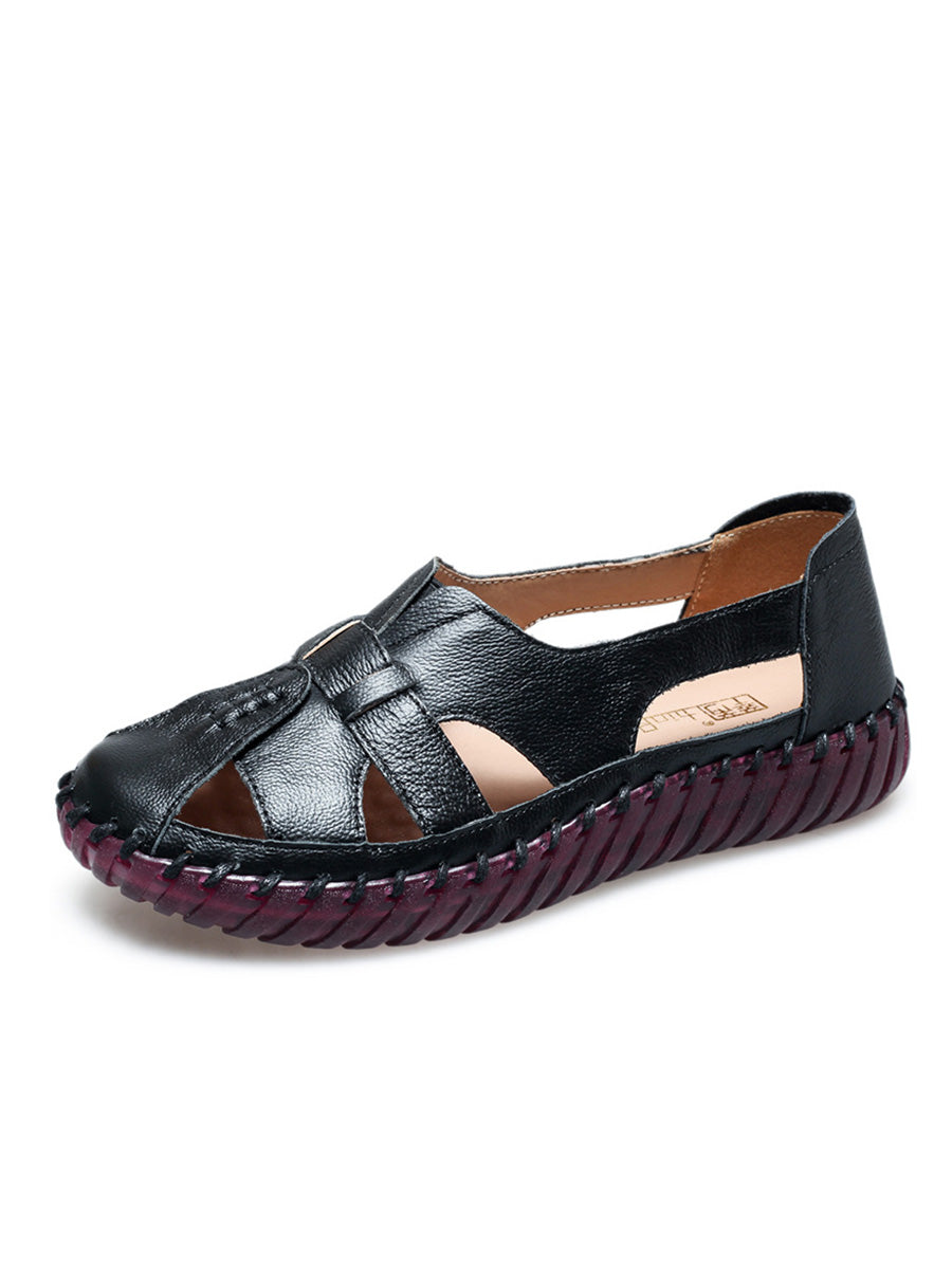 Women Summer Leather Spliced Flat Sandals