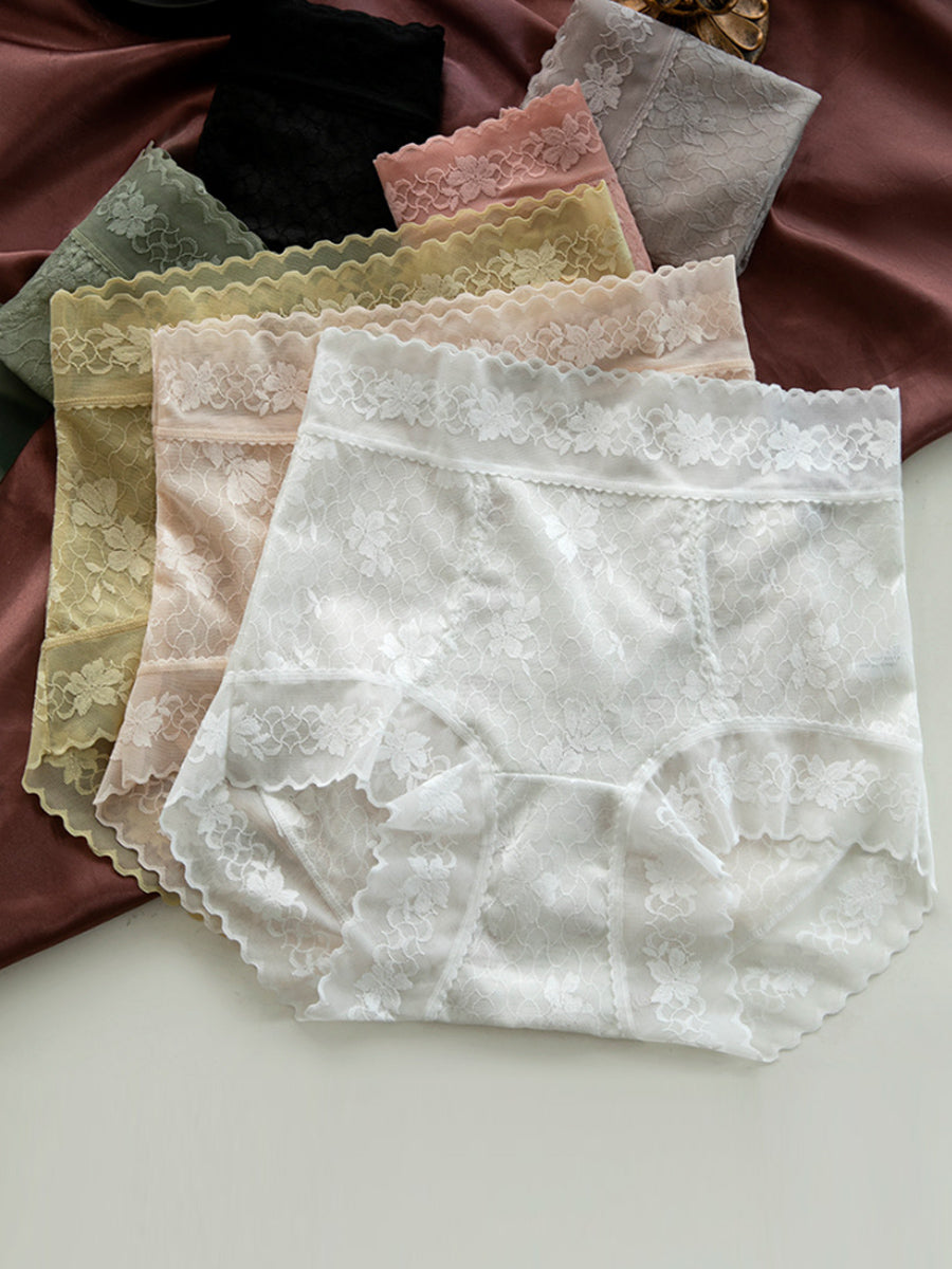 7 Pieces Summer Women Flower Lace High Waist Underwear