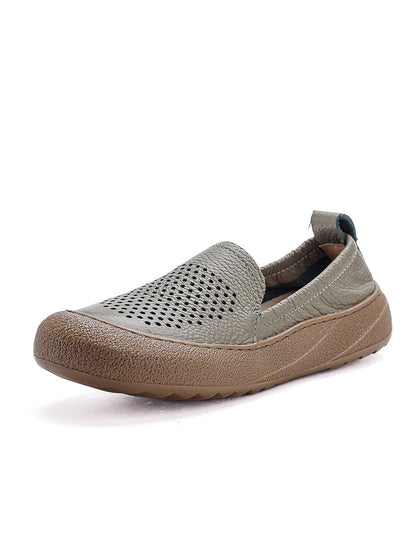 Women Summer Hollow Out Leather Flat Shoes