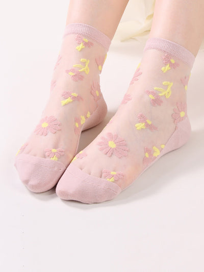6 Pairs Women Summer Casual Flower Thin Socks