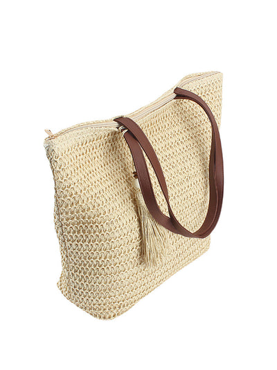 Women Summer Pure Color Straw Weave Shoulder Bag