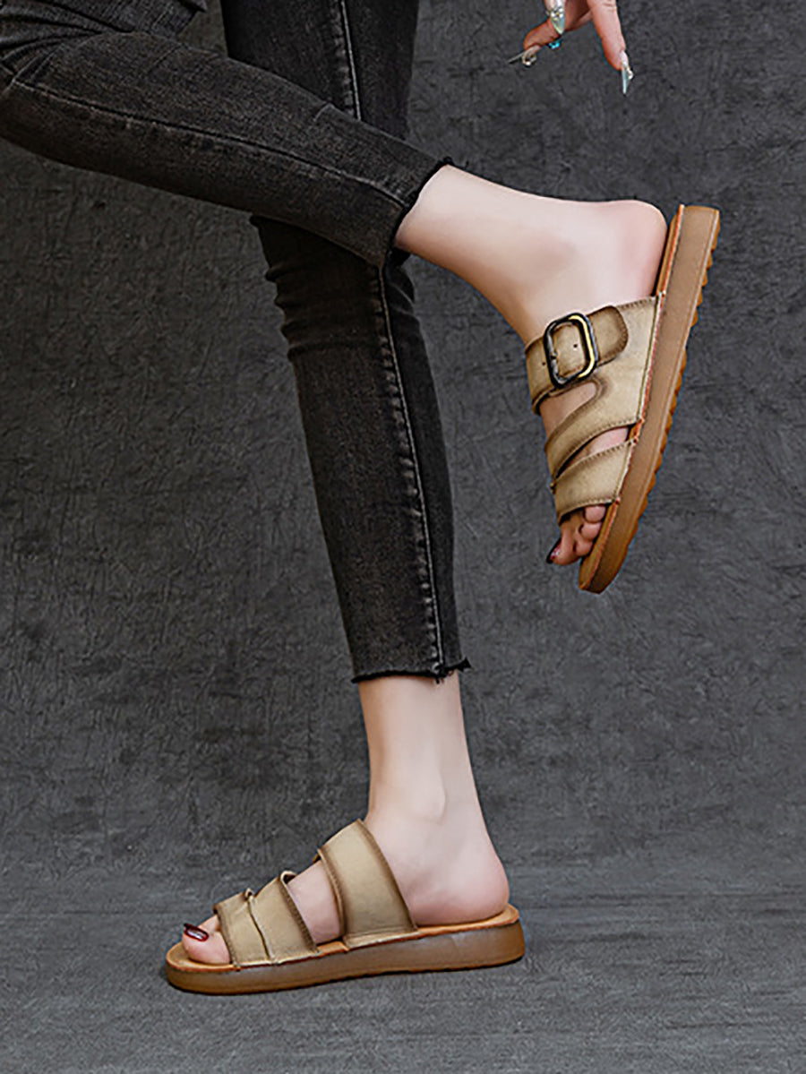 Women Summer Casual Leather Flat Slippers