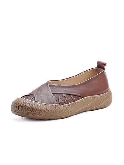 Women Summer Genuine Leather Spliced Flat Shoes