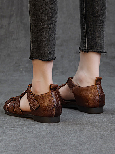 Women Summer Genuine Leather Low Heel Sandals