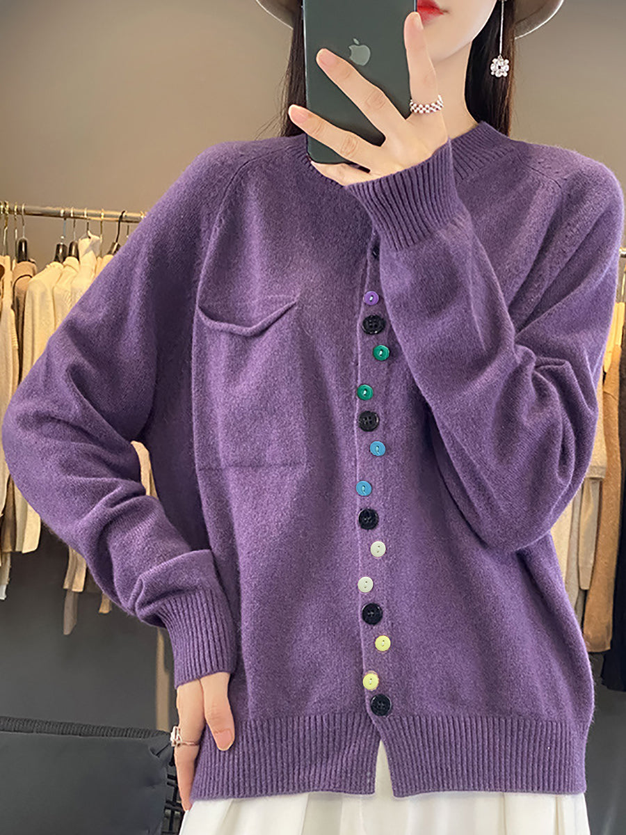 Women Autumn O-Neck Pure Color Knit Sweater