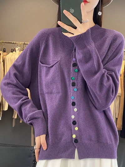 Women Autumn O-Neck Pure Color Knit Sweater