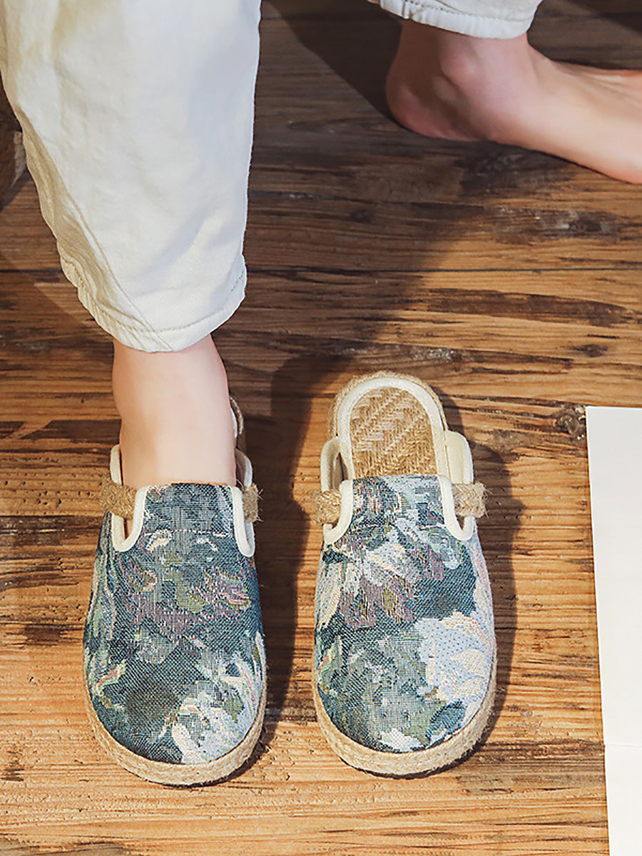 Women Summer Print Linen Flat Slippers