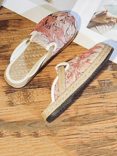 Women Summer Print Linen Flat Slippers