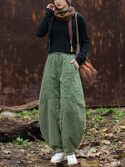 Women Vintage Autumn Solid Spliced Padded Harem Pants