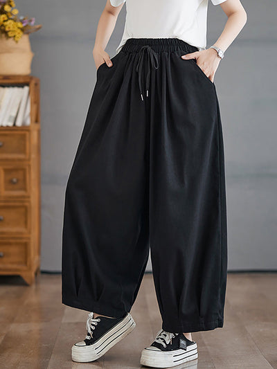 Women Summer Casual Pure Color Cotton Harem Pants