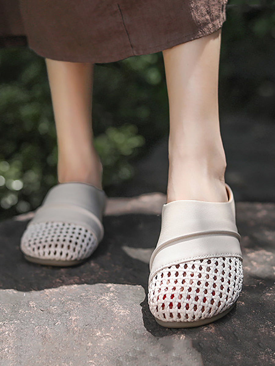 Women Casual Summer Leather Spliced Slippers