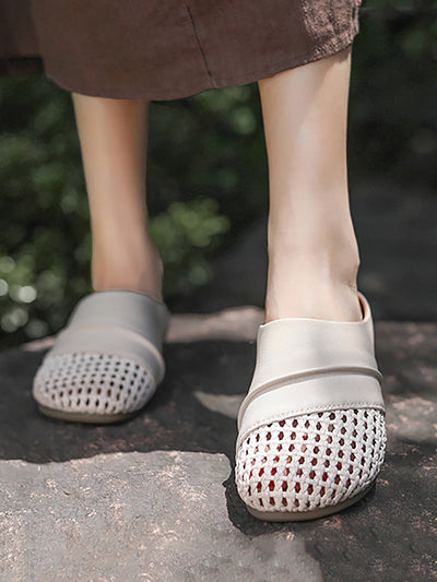Women Casual Summer Leather Spliced Slippers