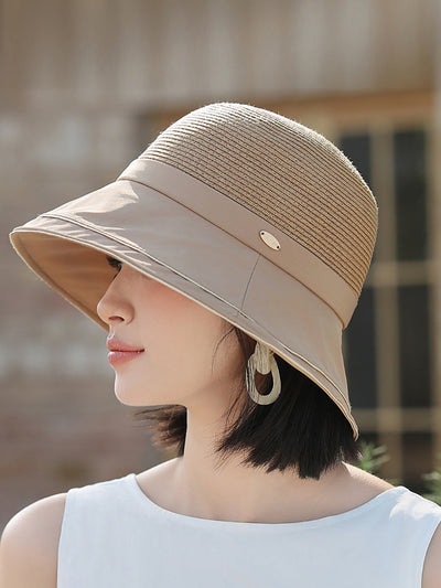 Women Casual Summer Straw Spliced Sunproof Hat