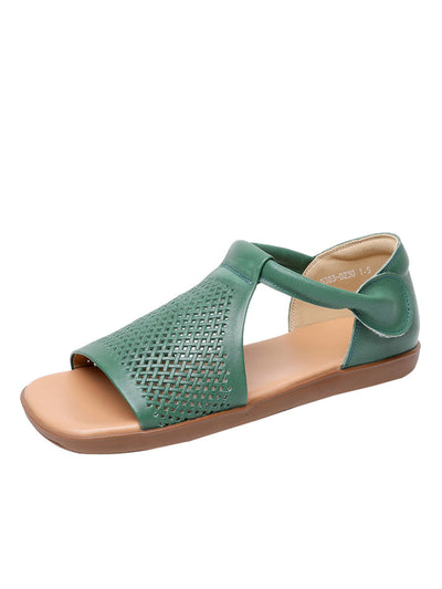Women Summer Casua Leather Hollow Out Flat Sandals