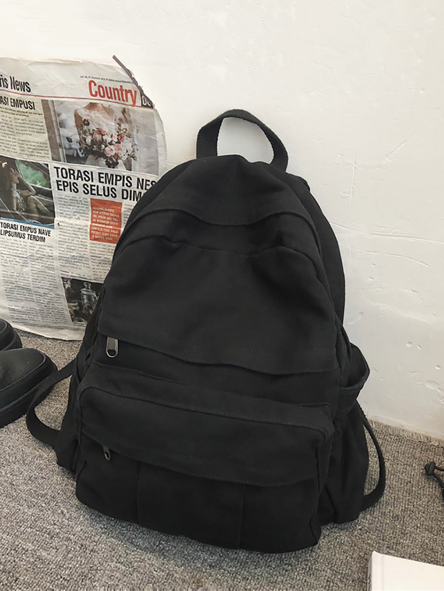 Women Casual Pure Color Canvas Backpack