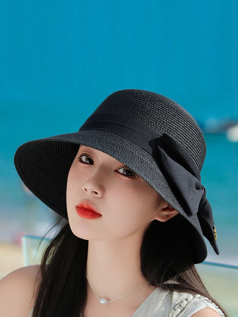 Women Elegant Bowknot Straw Sunproof Hat
