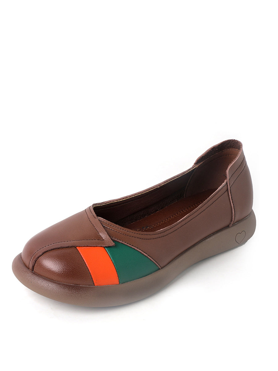 Women Artsy Colorblock Leather Spliced Flat Shoes