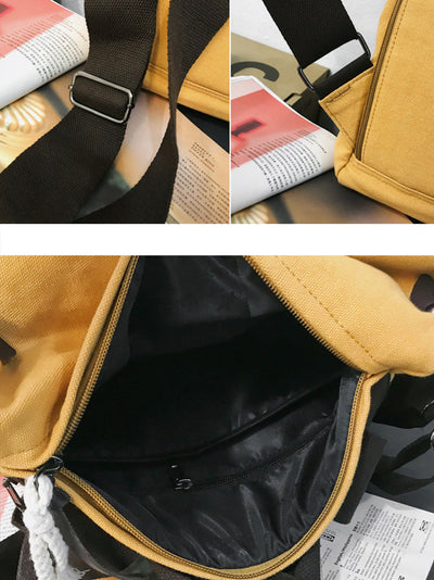 Casua Pure Color Large Capacity Square Canvas Backpack